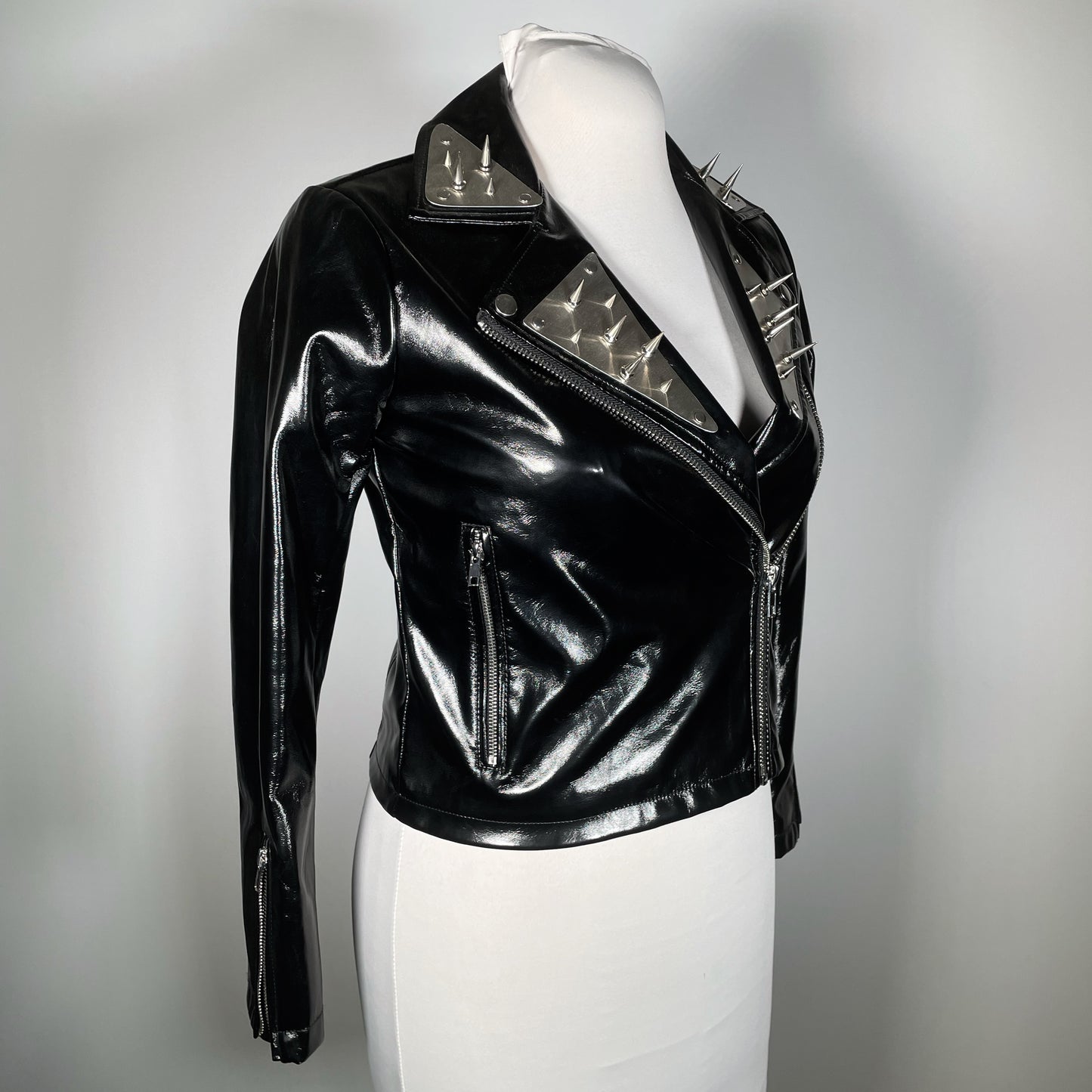 Vinyl PVC Moto Jacket w/ Metal Plating and Spikes