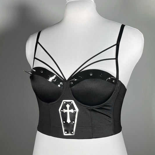 Coffin bustier with spiked PVC