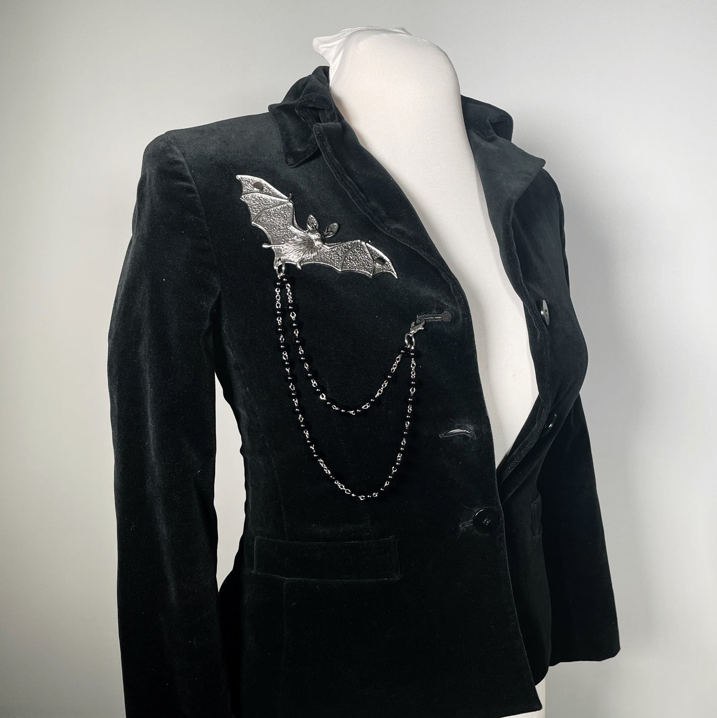Black Velvet Vampire Blazer with Bat and Rosary Chains
