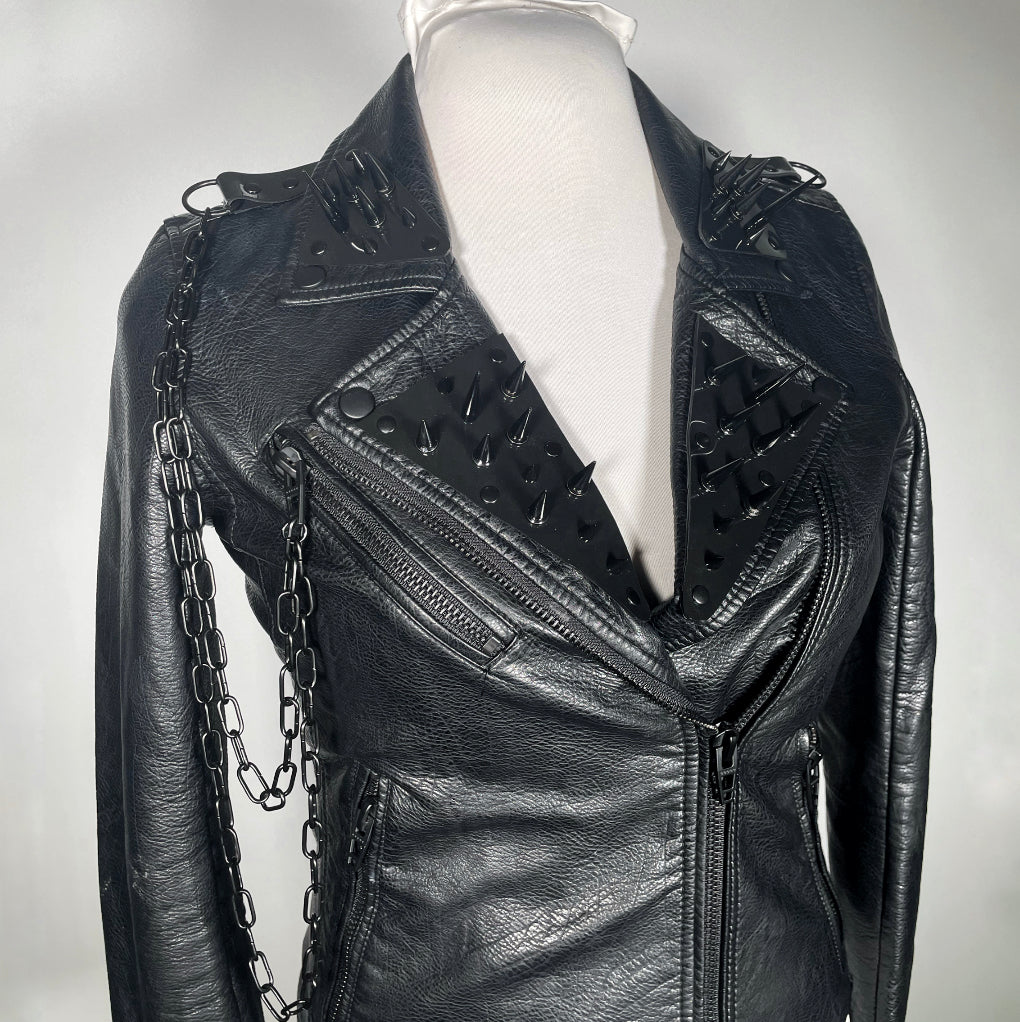 Black Pleather Moto with Black PVC and Spikes