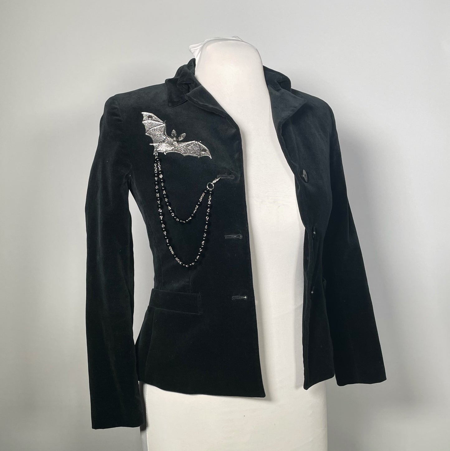 Black Velvet Vampire Blazer with Bat and Rosary Chains