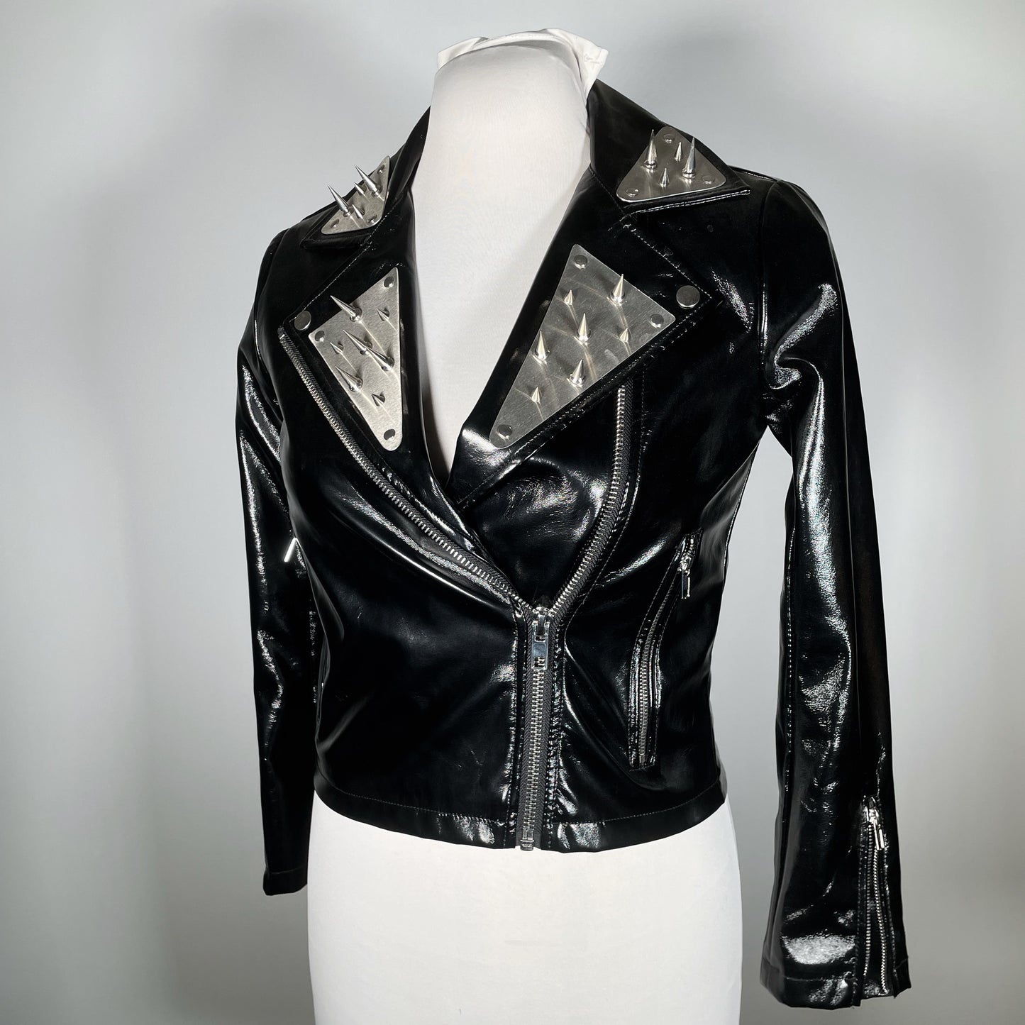Vinyl PVC Moto Jacket w/ Metal Plating and Spikes