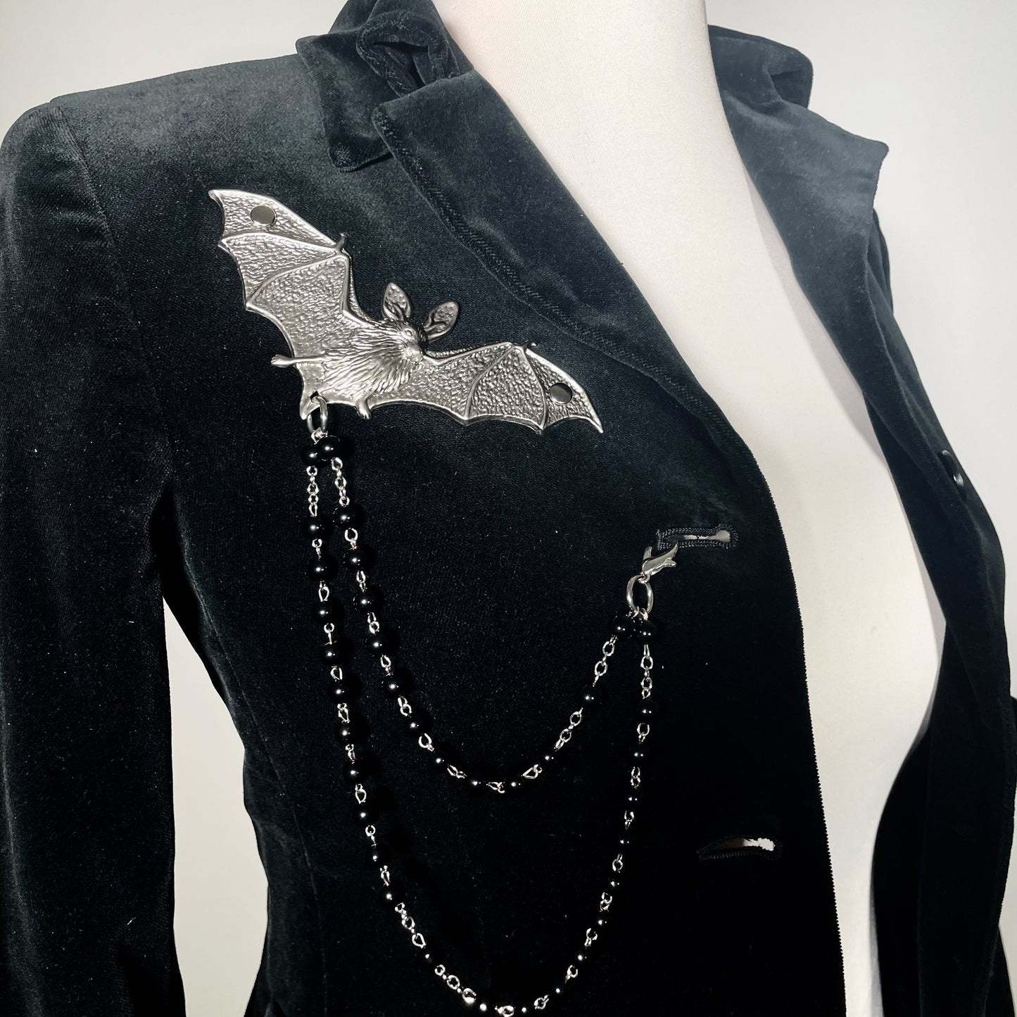 Black Velvet Vampire Blazer with Bat and Rosary Chains