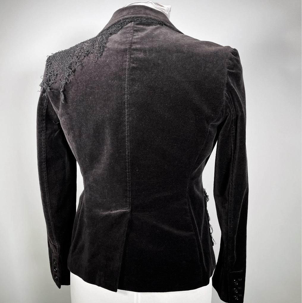 Black Velvet Blazer with Rosary Chain with Crosses and Cobwebs