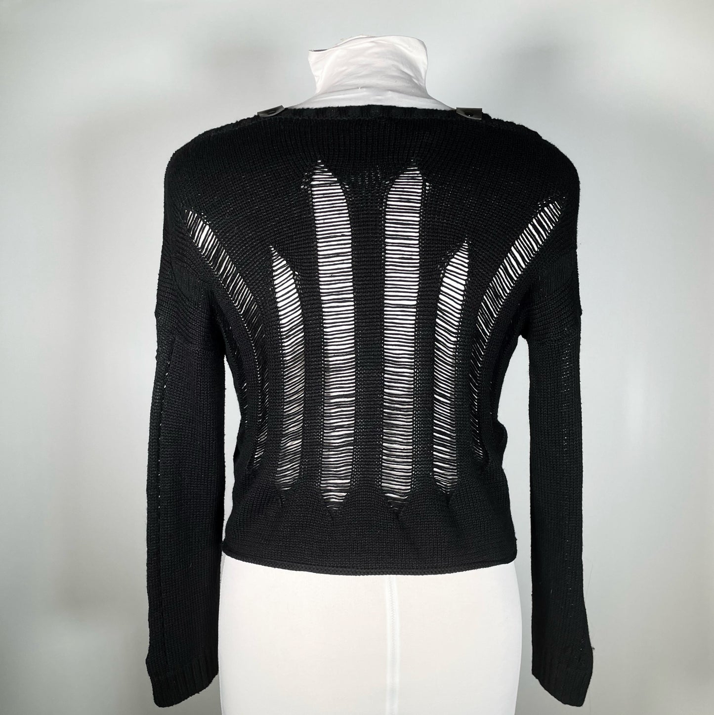 Black Distressed Sweater with Black Rubber and Black Hardware Accents