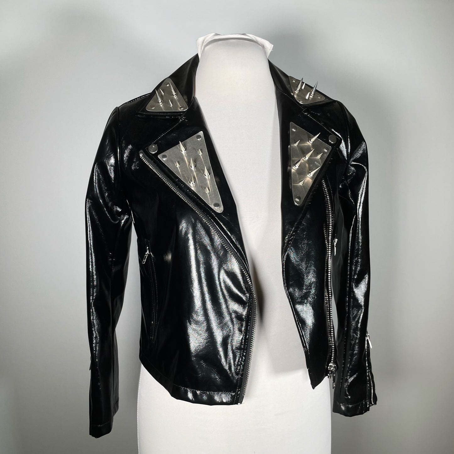 Vinyl PVC Moto Jacket w/ Metal Plating and Spikes