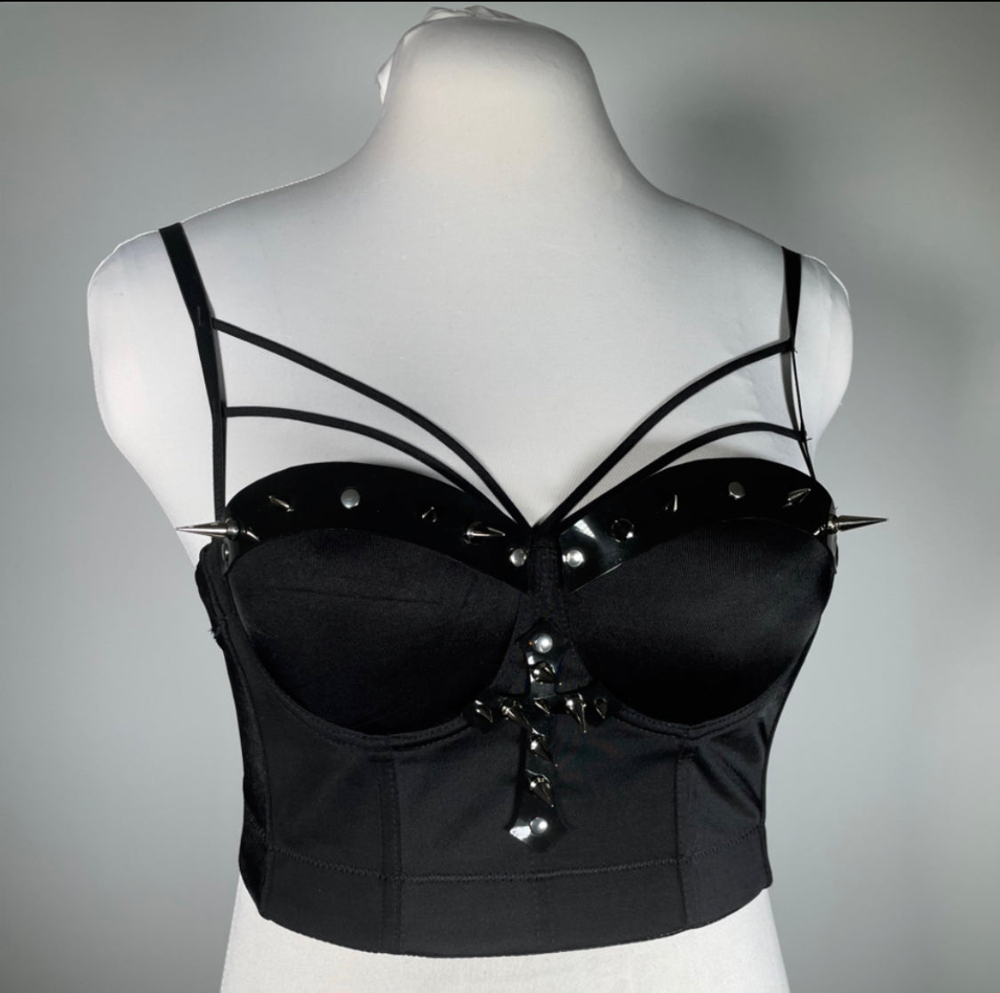 Black Bustier with Spiked PVC and Cross (matches “Unholy Passion” line)