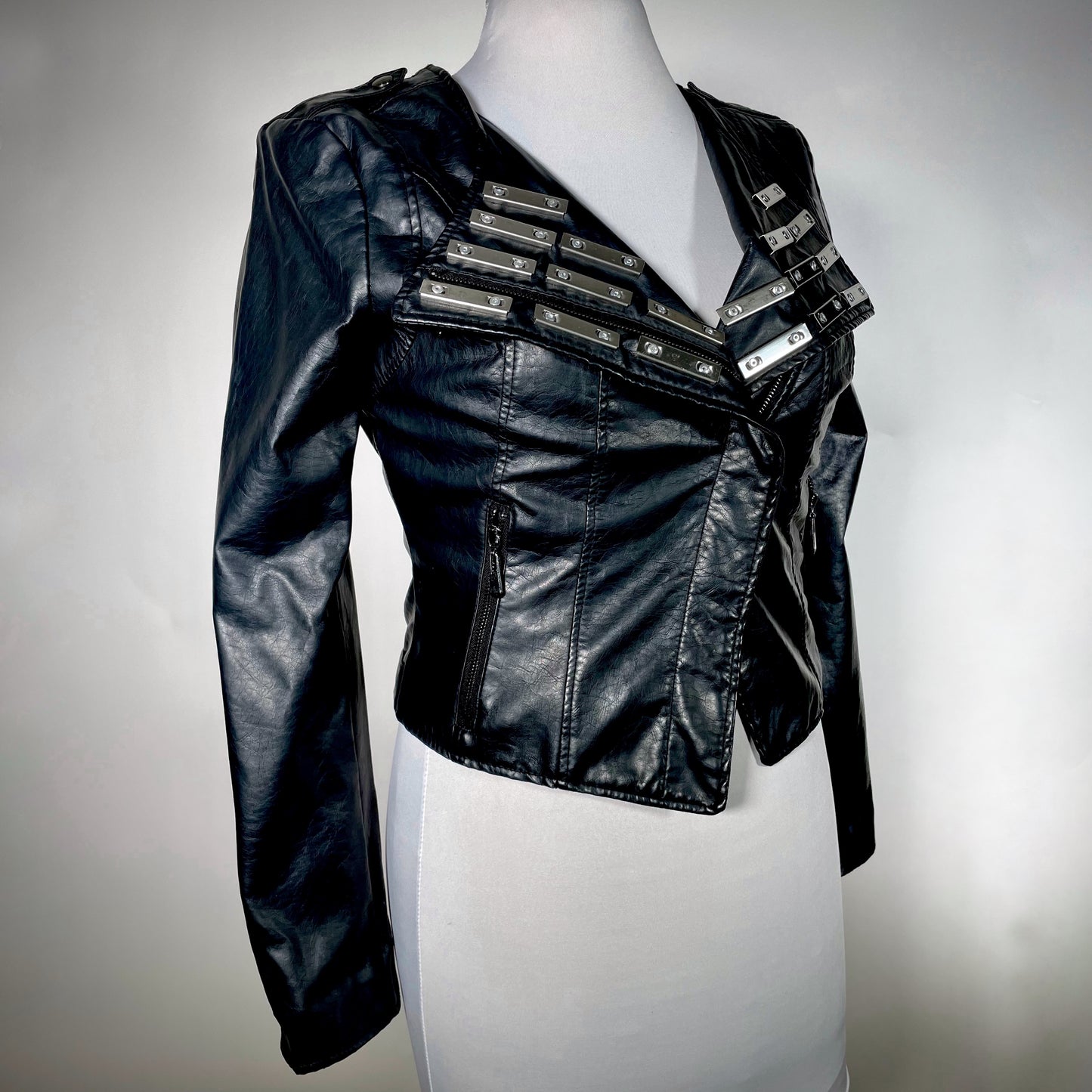 Black Pleather Moto Jacket w/ Hardware- SAMPLE