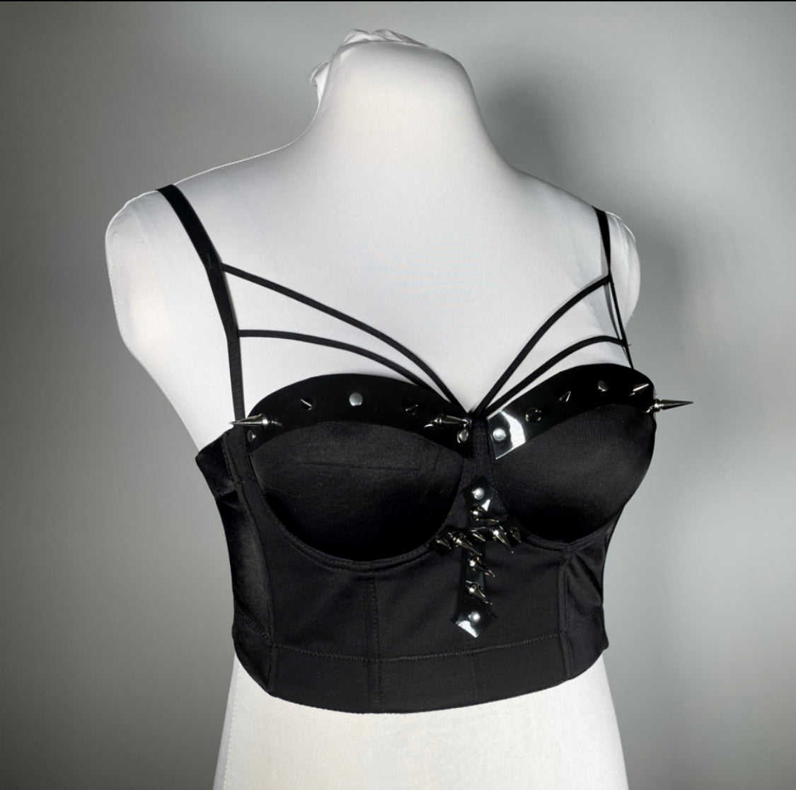 Black Bustier with Spiked PVC and Cross (matches “Unholy Passion” line)