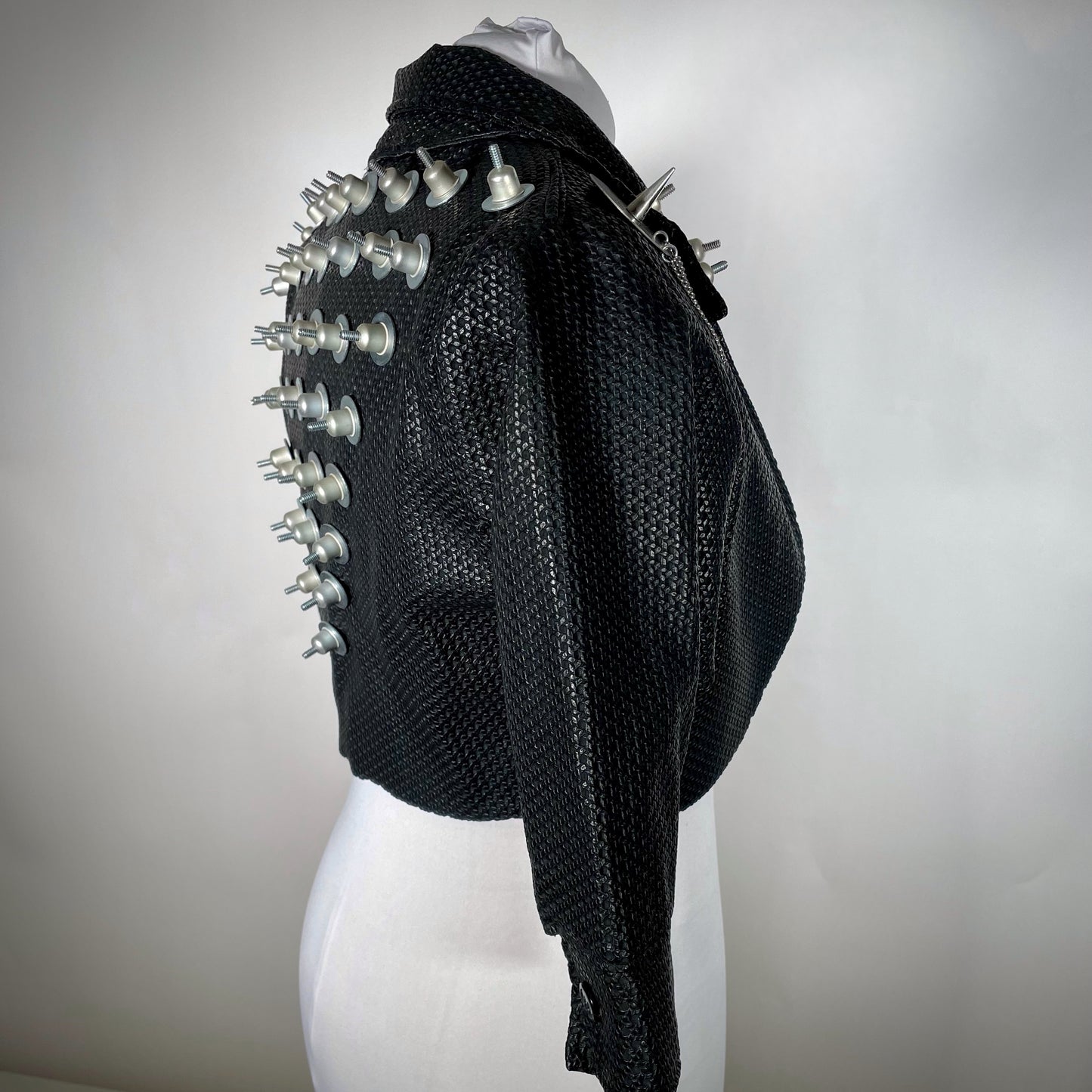 Crop Textured Rubber Jacket w/ Hardware- SAMPLE