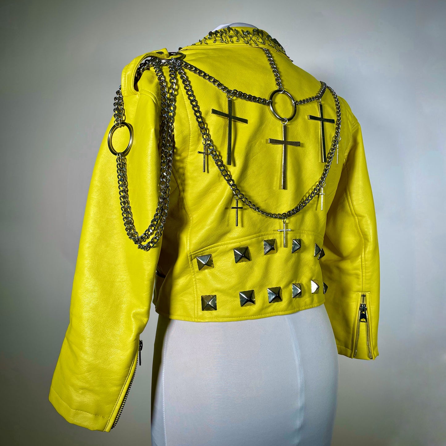 Yellow Pleather Moto Jacket w/ Metal