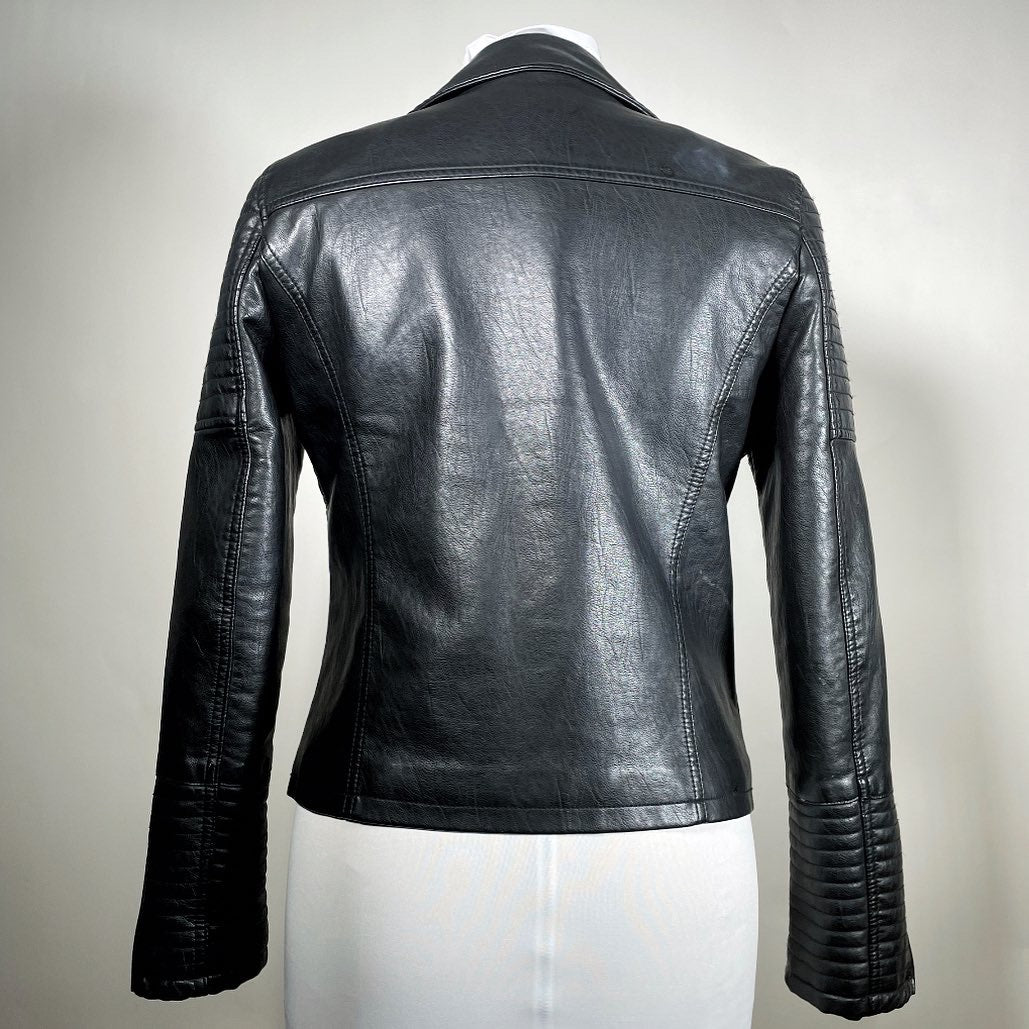 Black Pleather Moto Jacket with Metal Plating and Spikes