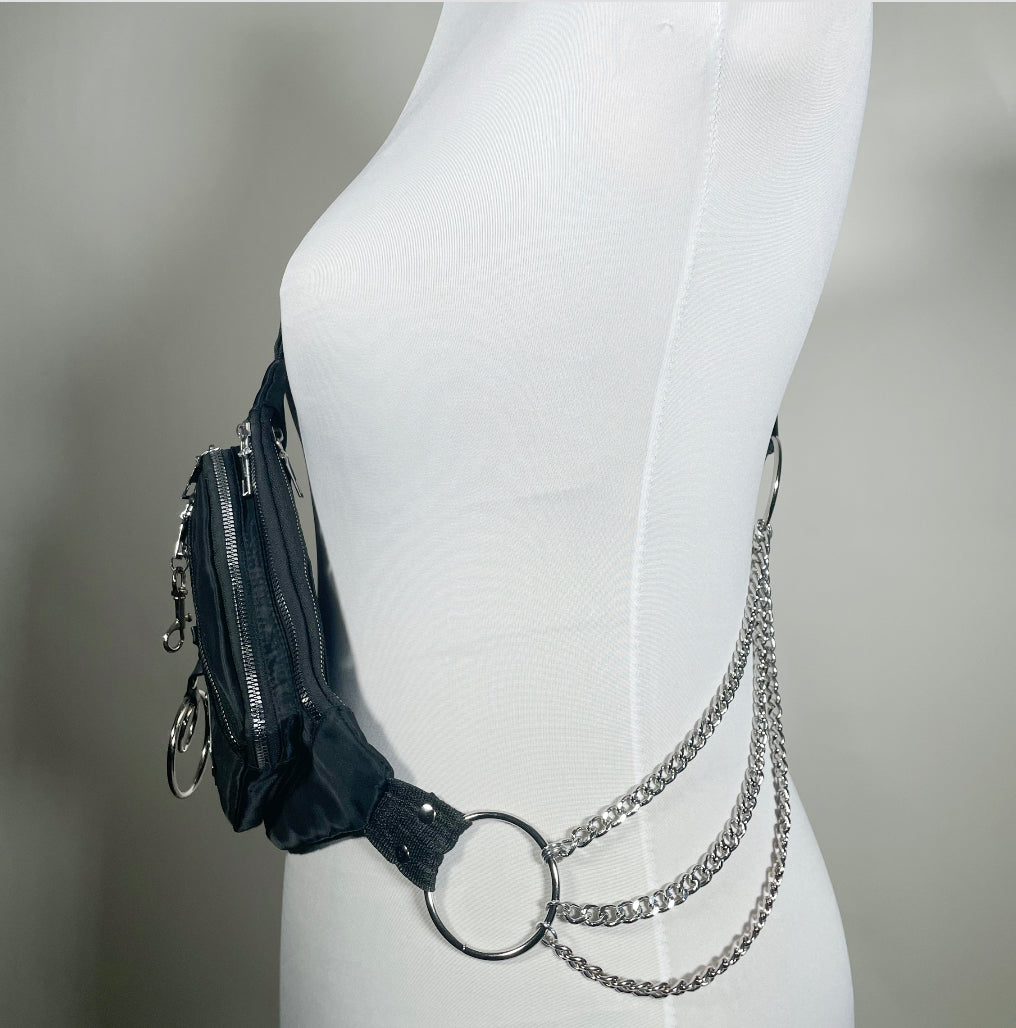 Fanny Pack/Crossbody Bag with Metal Plating and O-rings