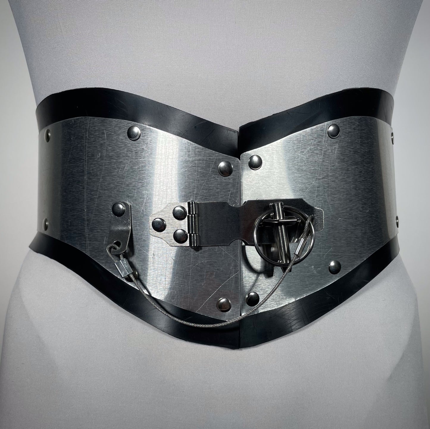 Metal and rubber corset belt industrial goth tradgoth punk cyberpunk deathrock
