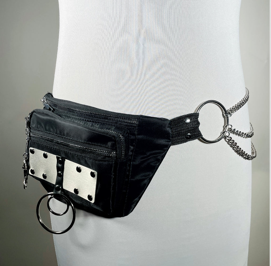 Fanny Pack/Crossbody Bag with Metal Plating and O-rings