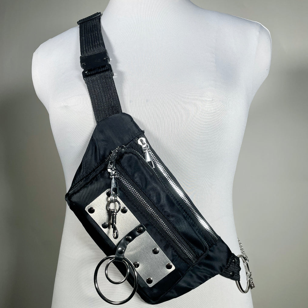 Fanny Pack/Crossbody Bag with Metal Plating and O-rings