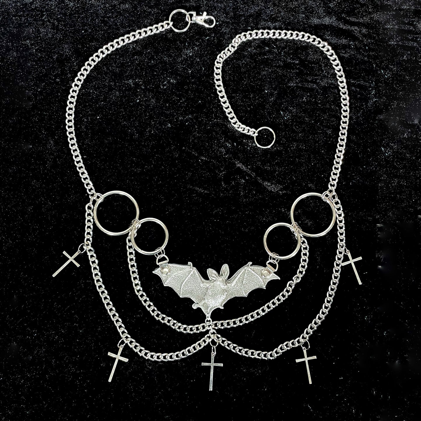 Bat o-ring chain cross belt goth tradgoth industrial deathrock punk