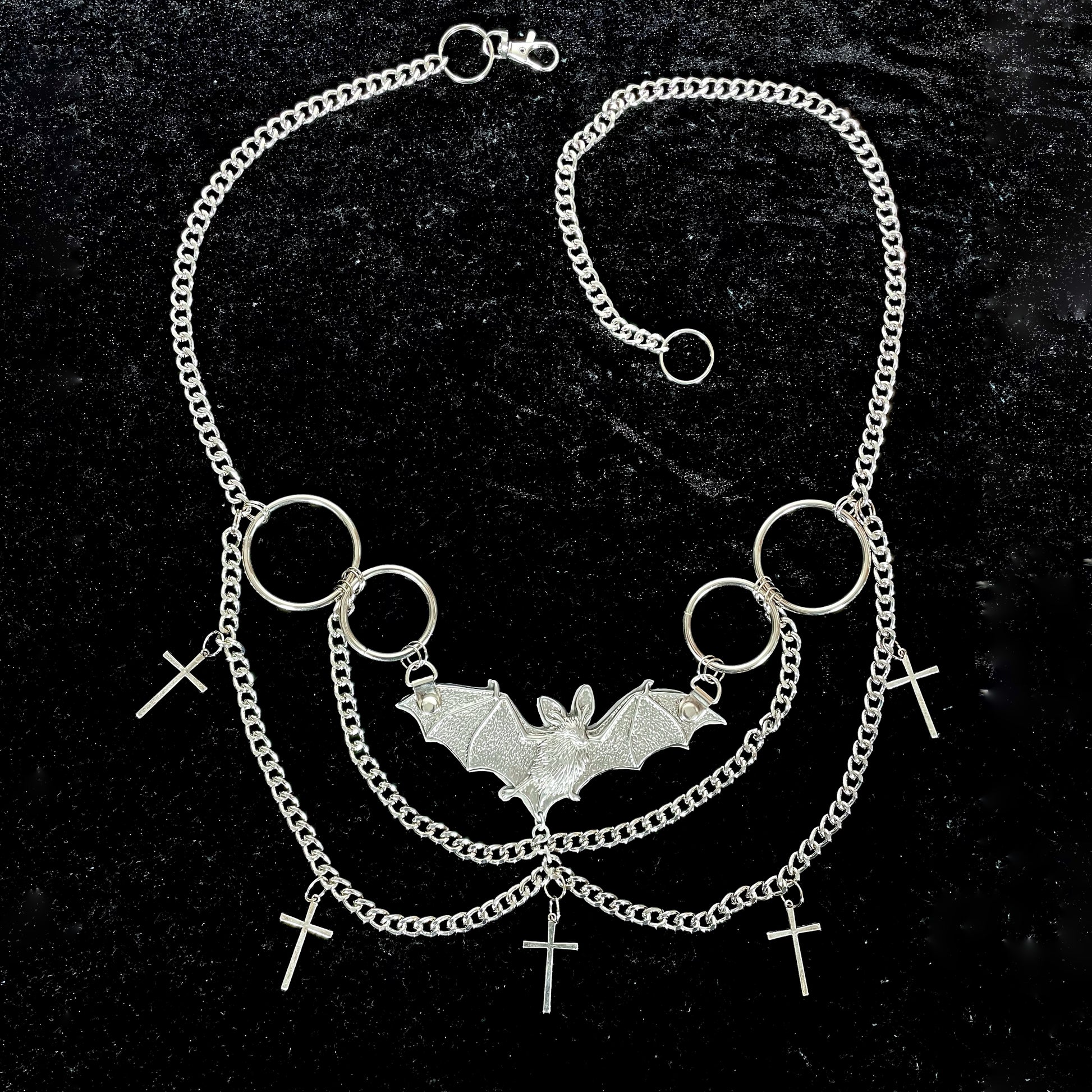 Bat o-ring chain cross belt goth tradgoth industrial deathrock punk