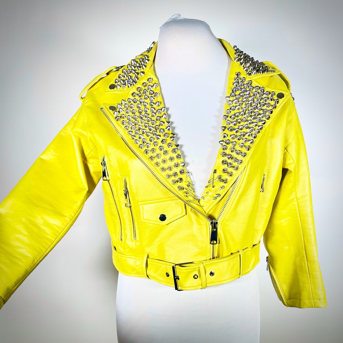 Yellow Pleather Moto Jacket w/ Metal