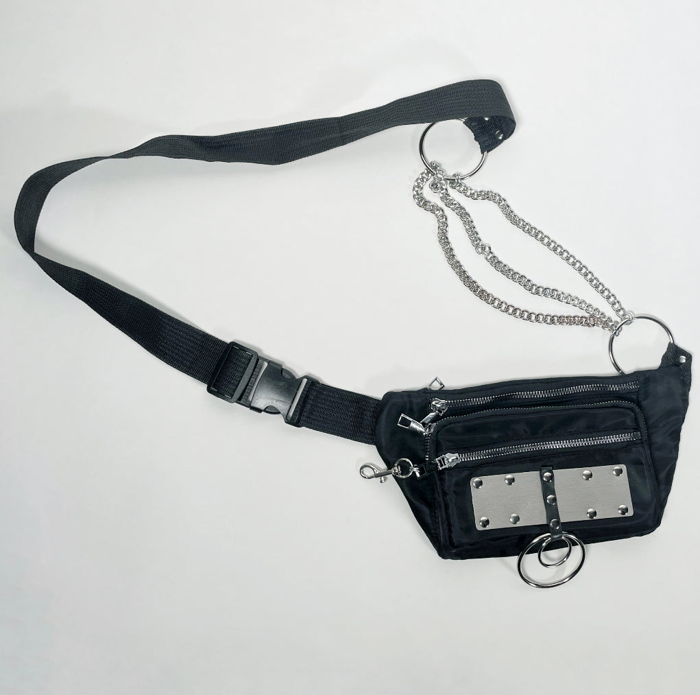 Fanny Pack/Crossbody Bag with Metal Plating and O-rings