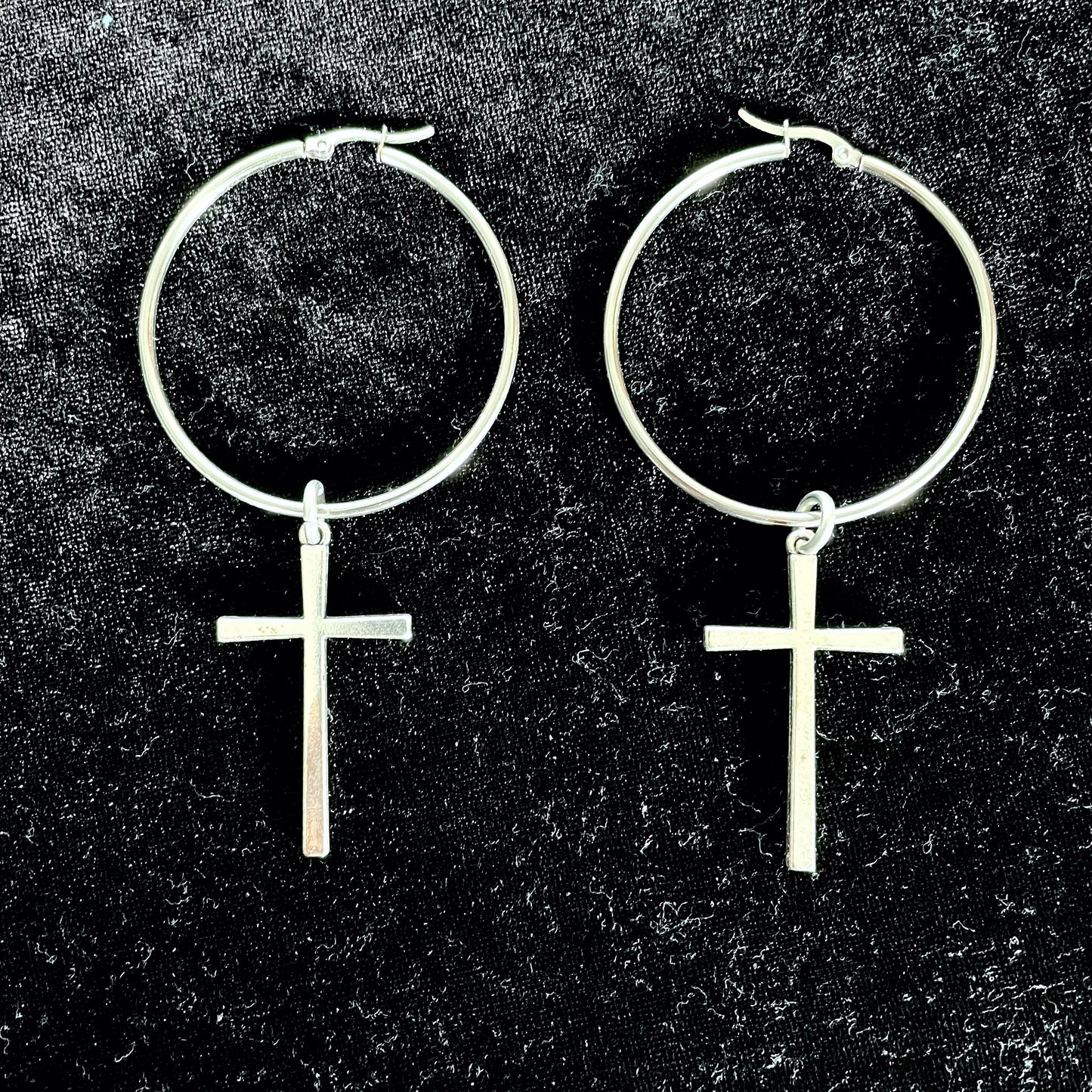 O-ring cross earrings tradgoth goth industrial witch occult punk deathrock