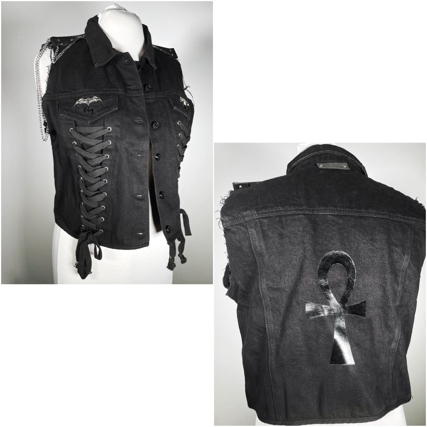Black Denim Trad Goth Vest (or Jacket)