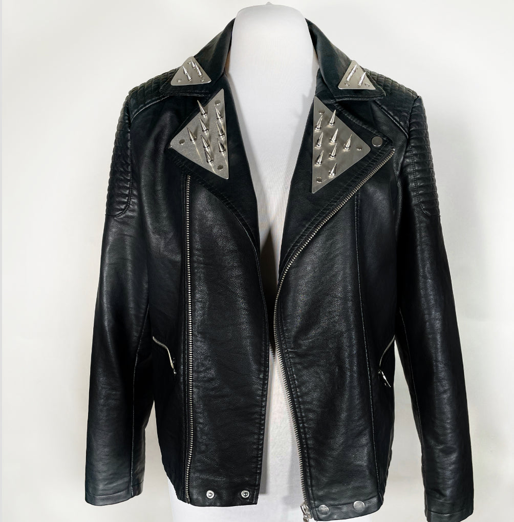 Men's Metal Plate with Spikes Moto Jacket