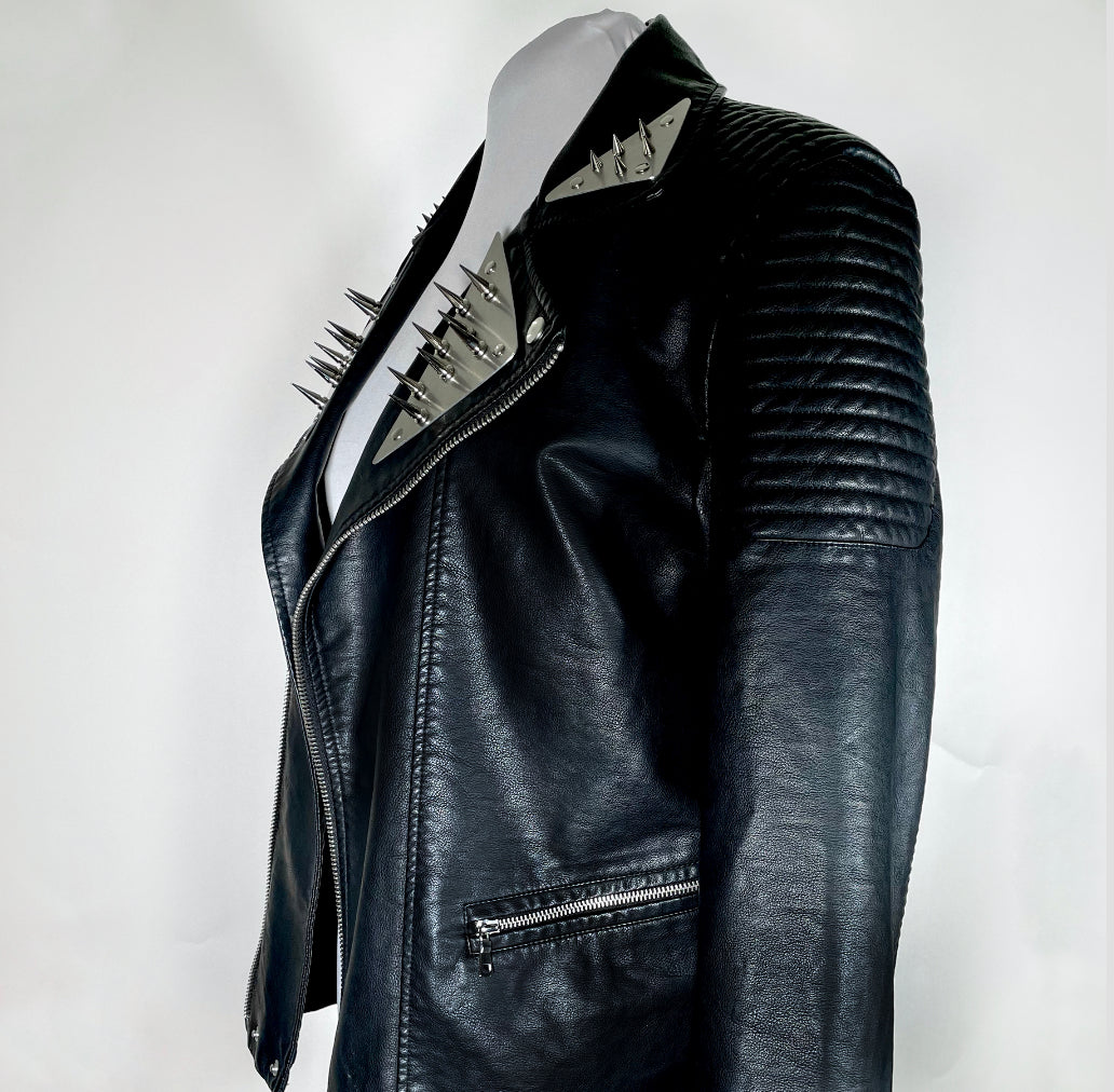 Men's Metal Plate with Spikes Moto Jacket