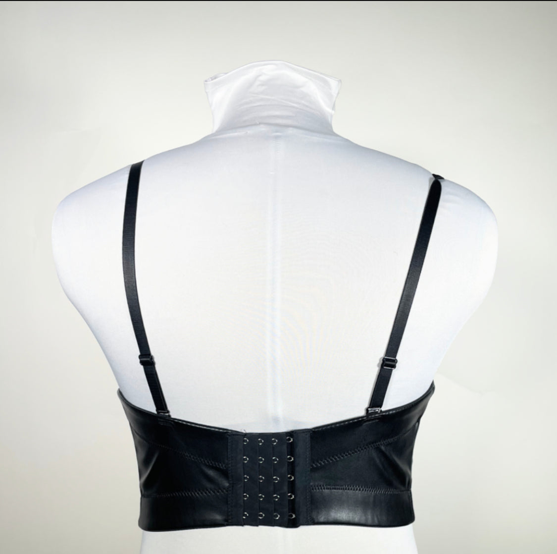 Black Pleather Metal Plate Bustier With O-ring