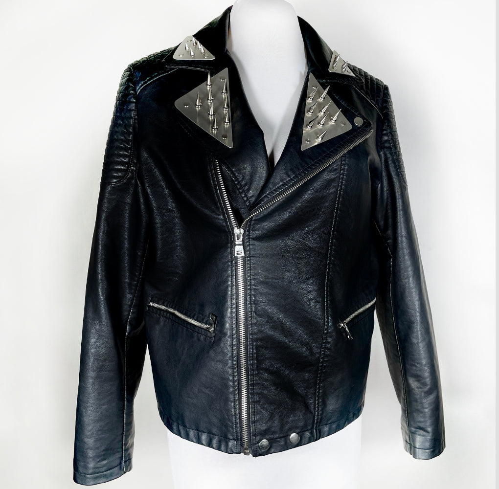Men's Metal Plate with Spikes Moto Jacket
