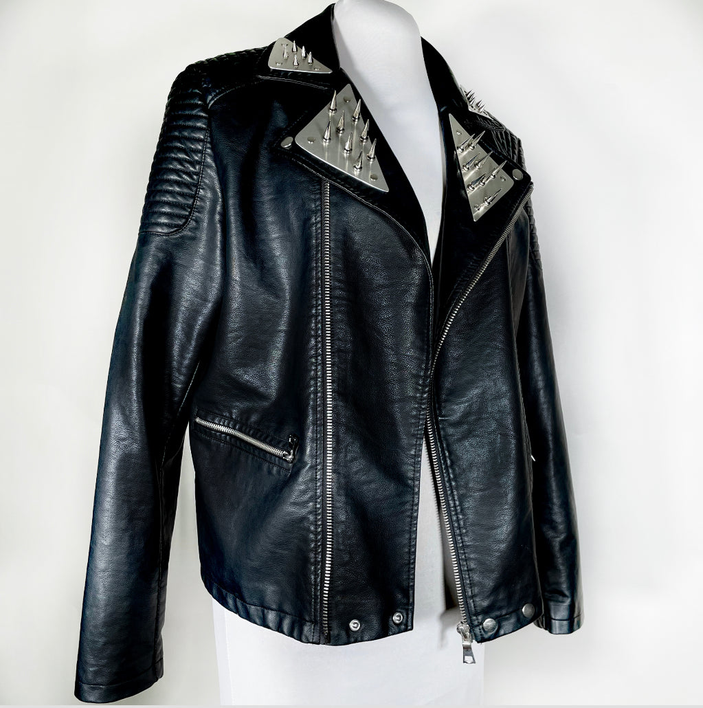 Men's Metal Plate with Spikes Moto Jacket