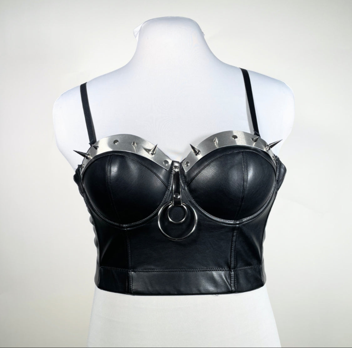 Black Pleather Metal Plate Bustier With O-ring
