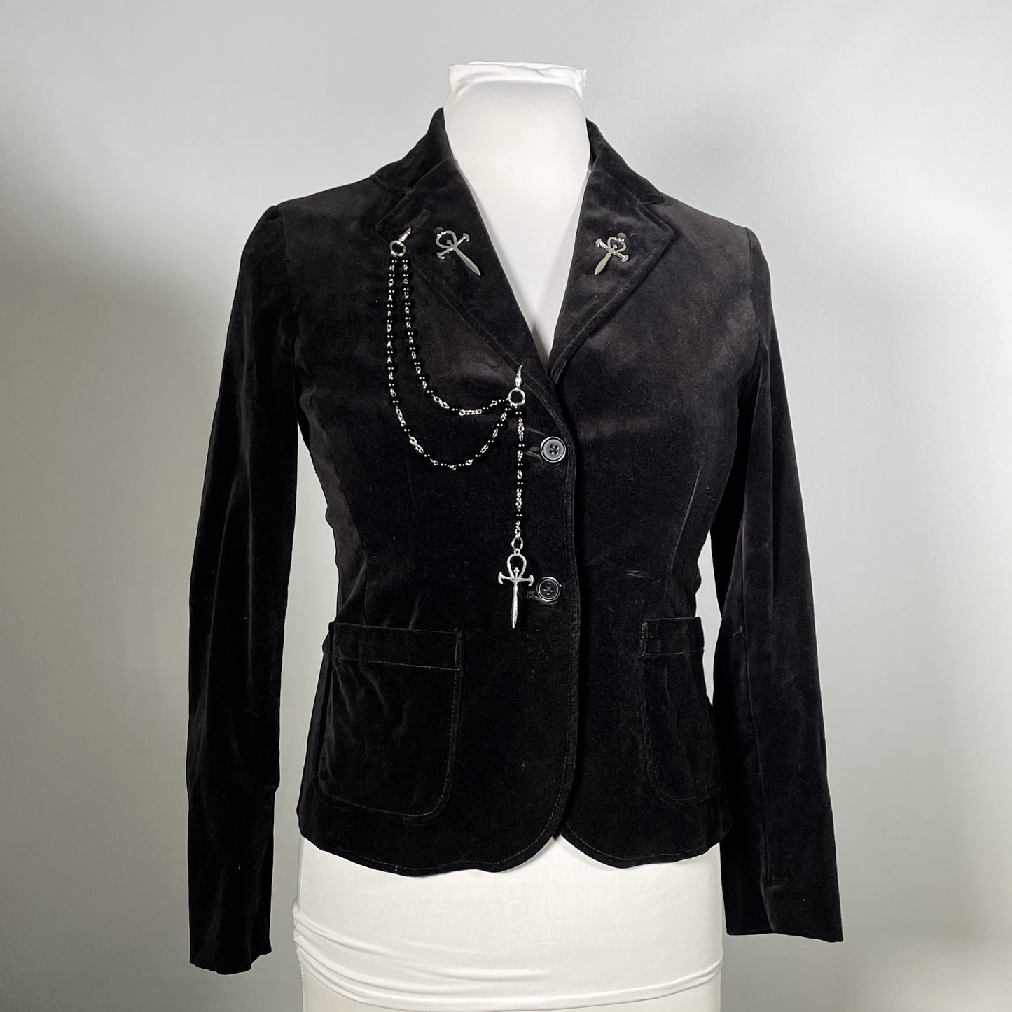 Black Velvet Blazer with Rosary Chain with Vampire Ankhs
