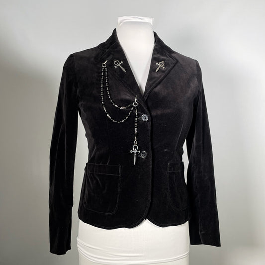 Black Velvet Blazer with Rosary Chain with Vampire Ankhs
