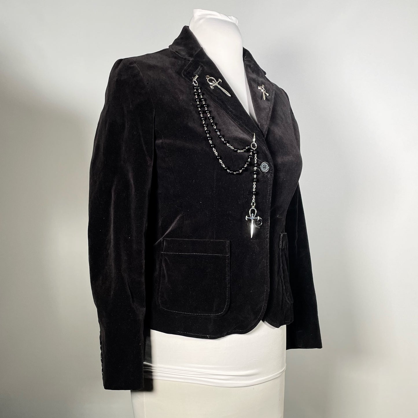Black Velvet Blazer with Rosary Chain with Vampire Ankhs
