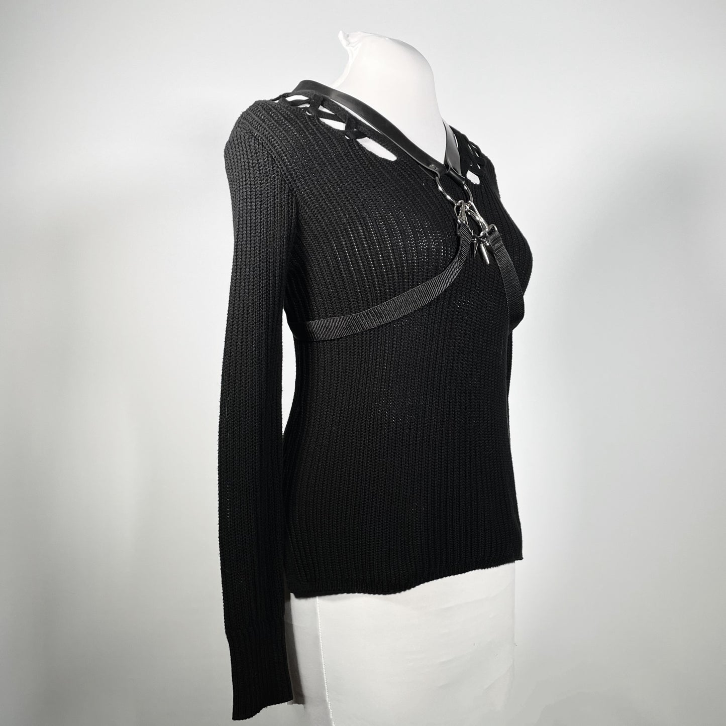 Black Harness Sweater with Spiked O-ring