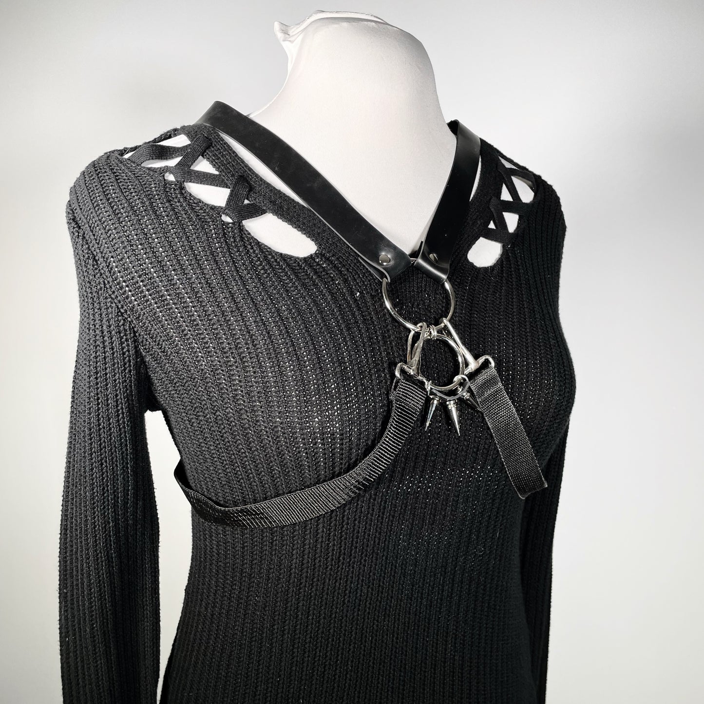Black Harness Sweater with Spiked O-ring
