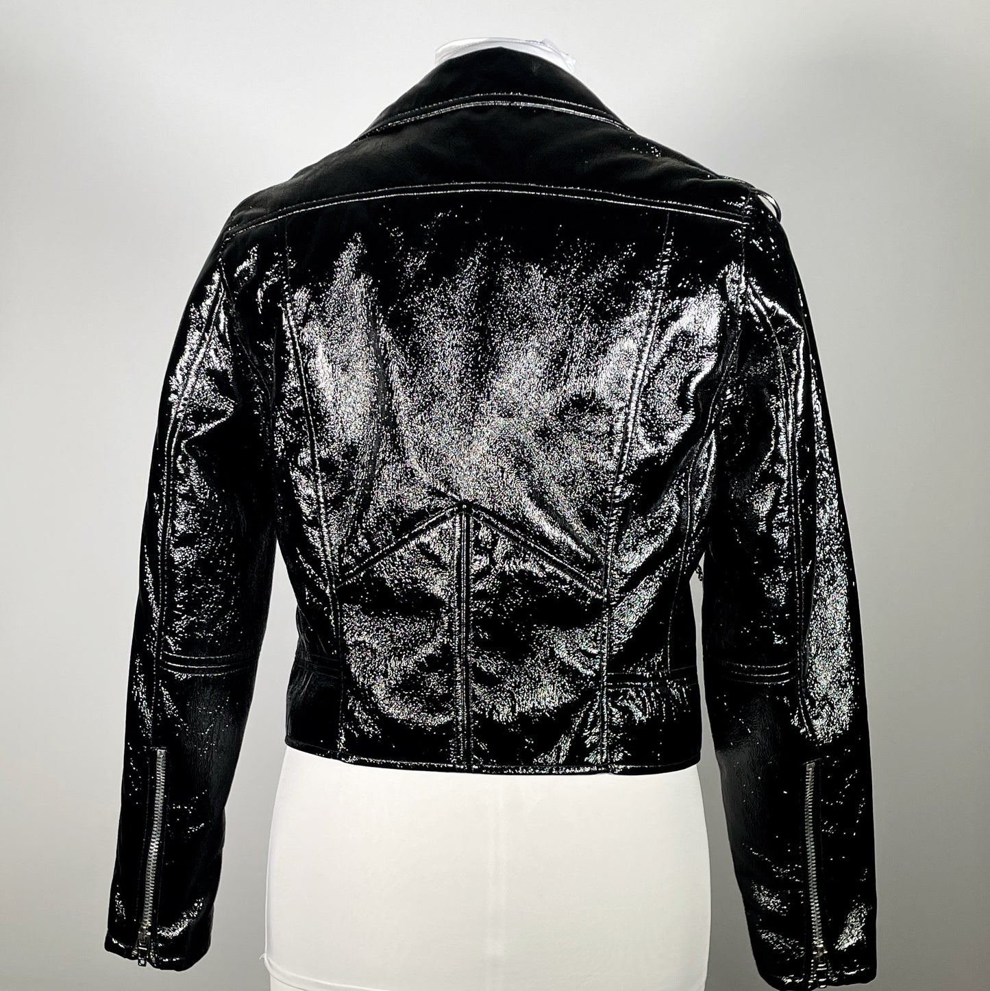 Black PVC Moto Jacket with Rubber/Metal Coffins, Bats and Removable Chains