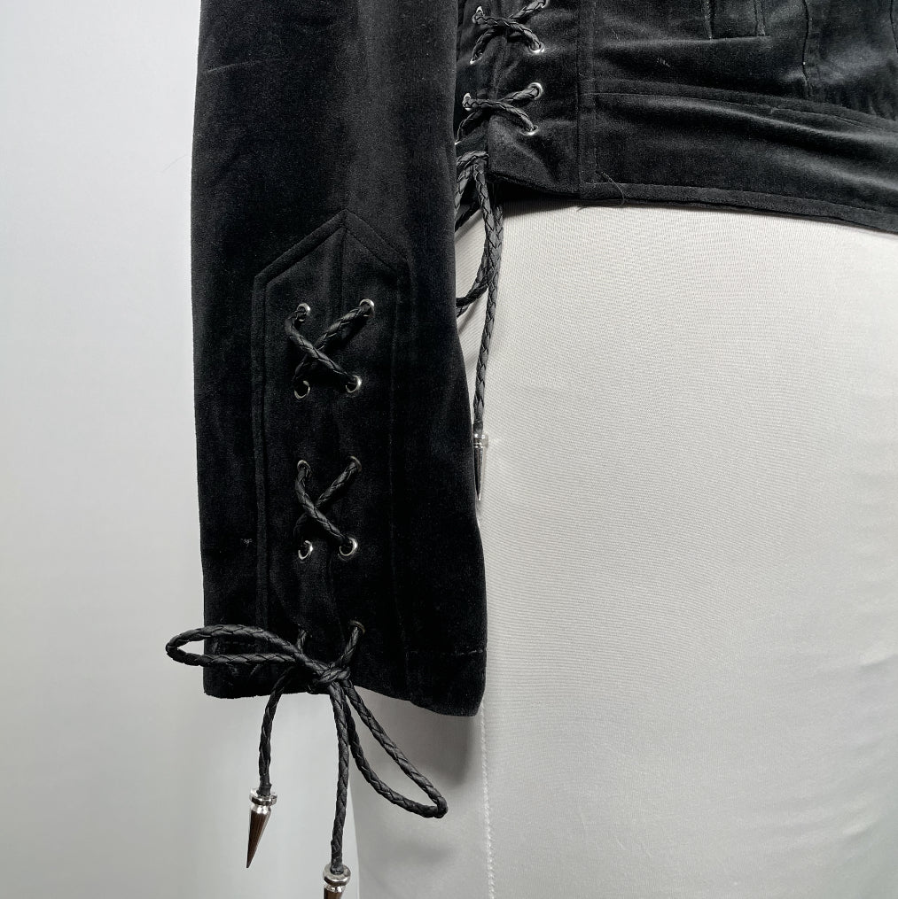 Velvet Moto with Spiderweb Metal Plating and Pleather Spiked Tip Corset Lacing Sides