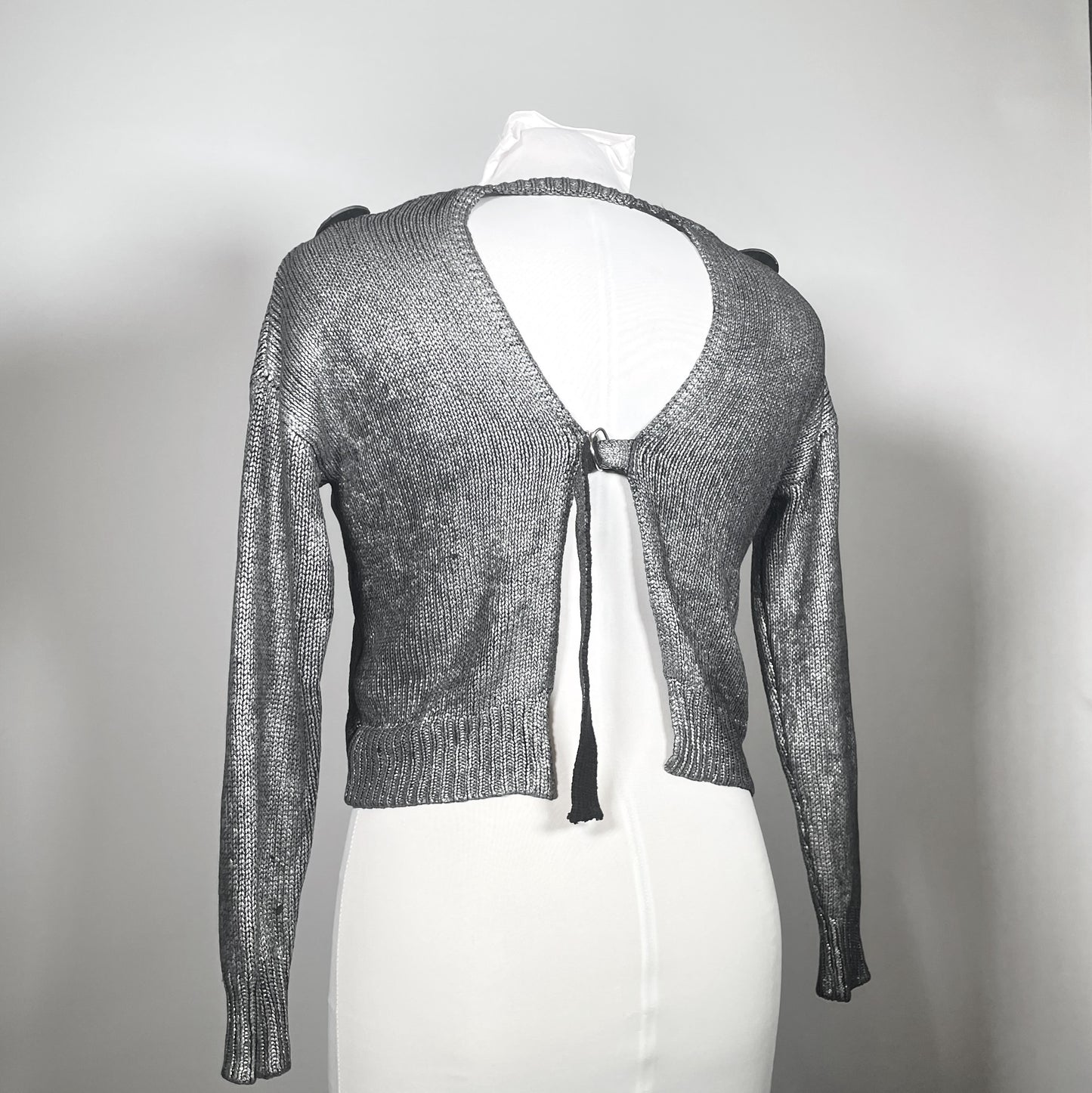 Metallic Silver Sweater with Black Chains