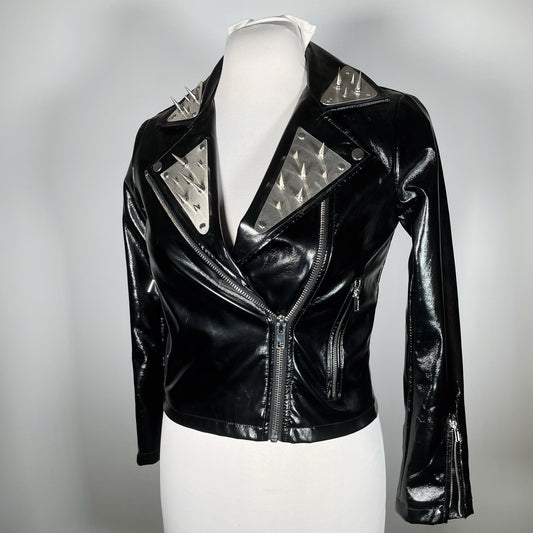 Vinyl PVC Moto Jacket w/ Metal Plating and Spikes