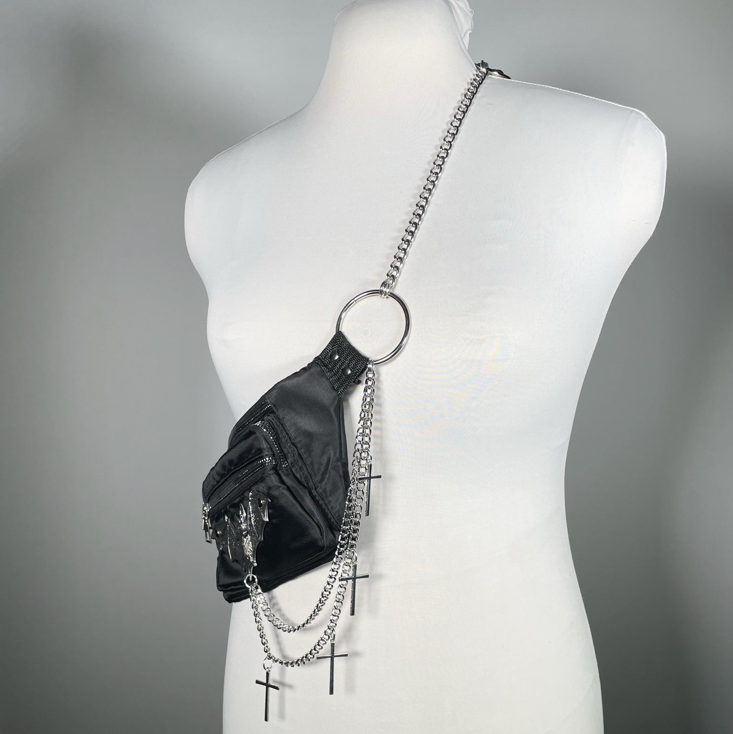 Fanny Pack/Crossbody Bag with Bat, Chains and Crosses