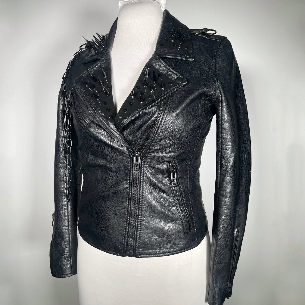 Black Pleather Moto with Black PVC and Spikes