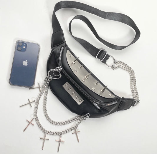 Crossbody "Fanny-Pack" Bag with Metal, Spikes, Chains and Crosses
