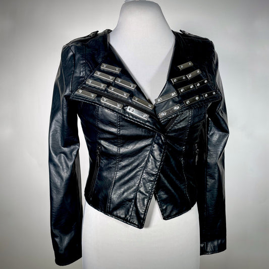 Black Pleather Moto Jacket w/ Hardware