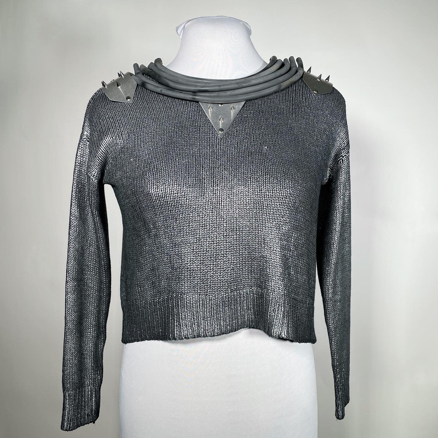 Metallic Silver Cyber Futuristic Sweater- SAMPLE