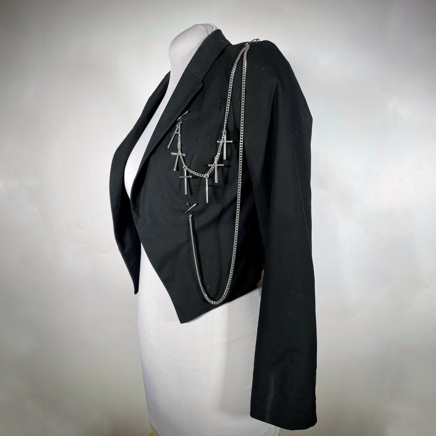 Cropped Goth Rock Blazer w/ Chain and Crosses
