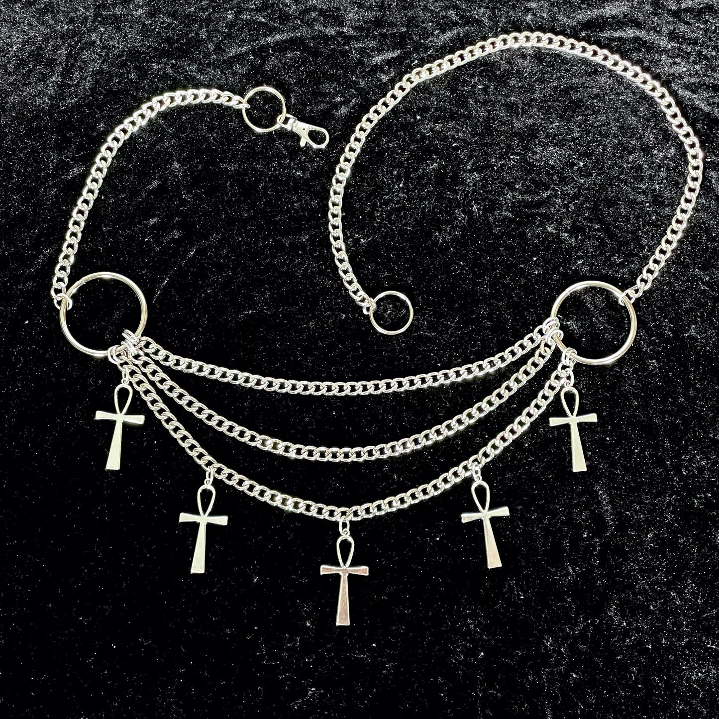 Ankh cross o-ring chain belt occult egyptian goth tradgoth deathrock punk industrial witch 