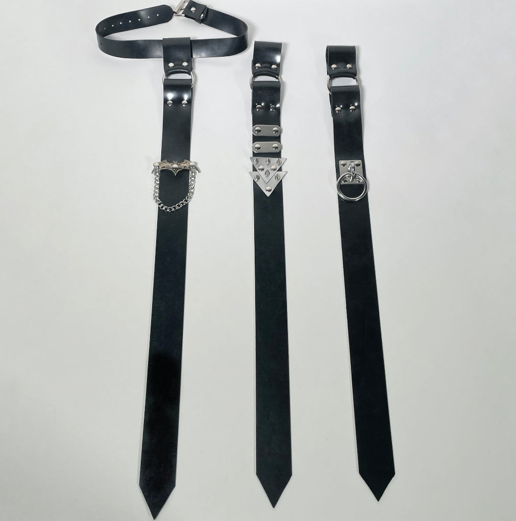Rubber and Silver Metal Skinny Tie Bundle