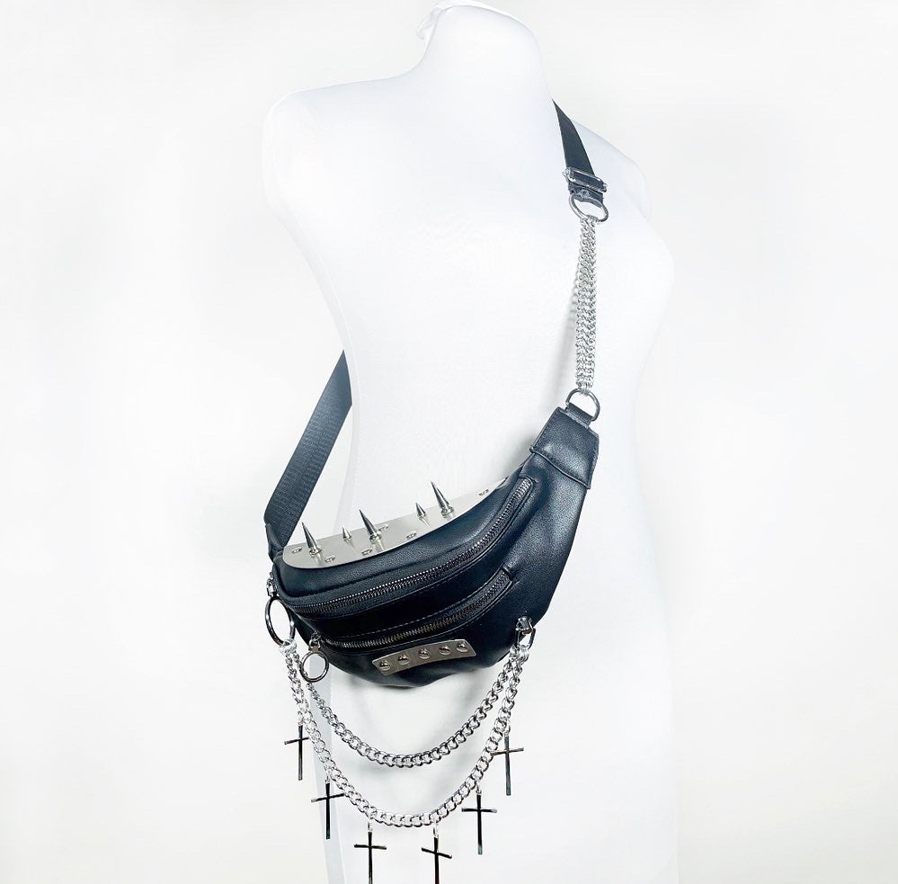 Crossbody "Fanny-Pack" Bag with Metal, Spikes, Chains and Crosses